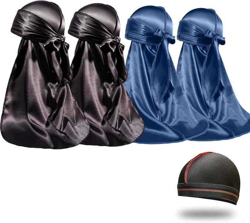 ForceWave 4 قطع دوغ سيلكي للرجال والنساء 360 ويف مع 1 غطاء ويف، دوغ ساتان سيلكي بأطراف طويلة جداً - Image 1